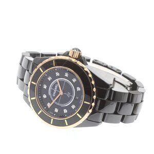 CHANEL J12 33MM Black Ceramic H2543 11P Diamond YG Bezel Quartz Ladies_876132